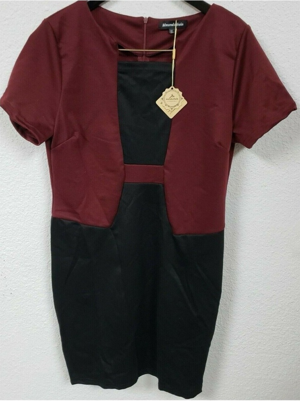 Maroon and Black Colorblock Midi Dress by